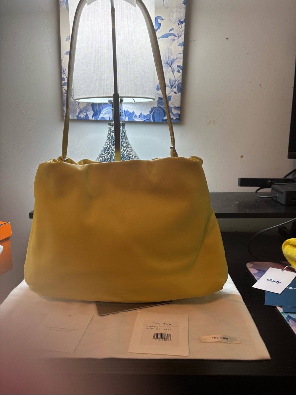 The Row Bourse Bag Sun Yellow Nappa Leather Clutch Shoulder Bag NWT Rare
